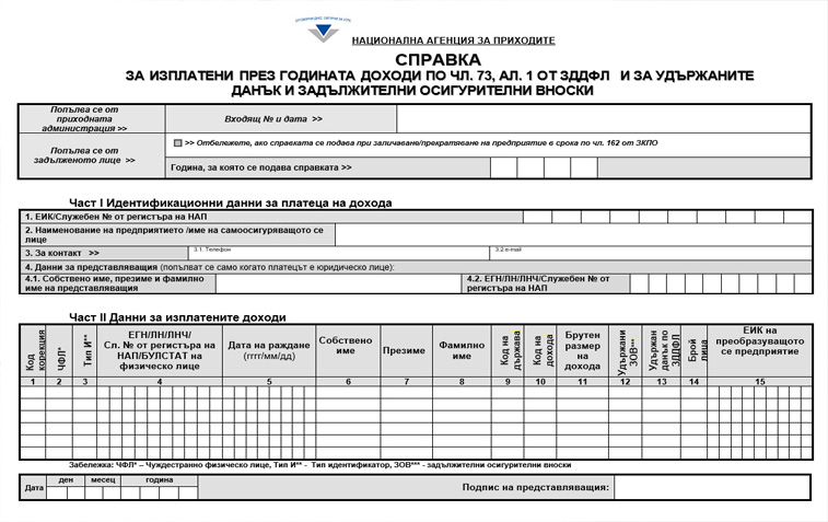 Нови образци на Годишна данъчна декларация по ЗДДФЛ и справки за изплатени доходи